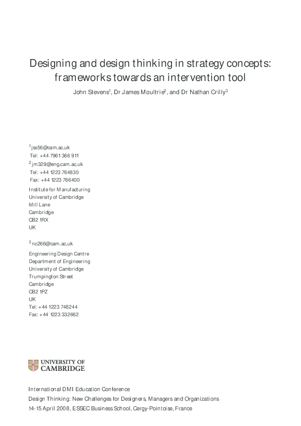 (PDF) Designing and design thinking in strategy concepts: Frameworks ...