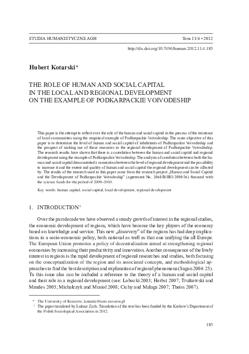 (PDF) THE ROLE OF HUMAN AND SOCIAL CAPITAL IN THE LOCAL AND REGIONAL ...