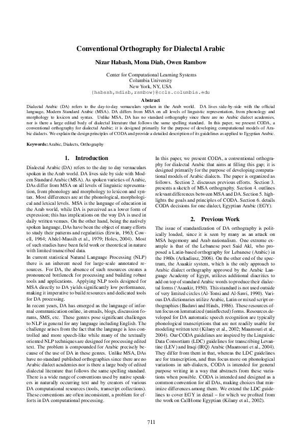 (PDF) Conventional Orthography for Dialectal Arabic