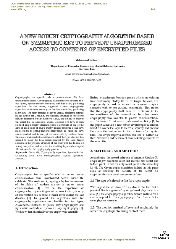 (PDF) A NEW ROBUST CRYPTOGRAPHY ALGORITHM BASED ON SYMMETRIC KEY TO ...