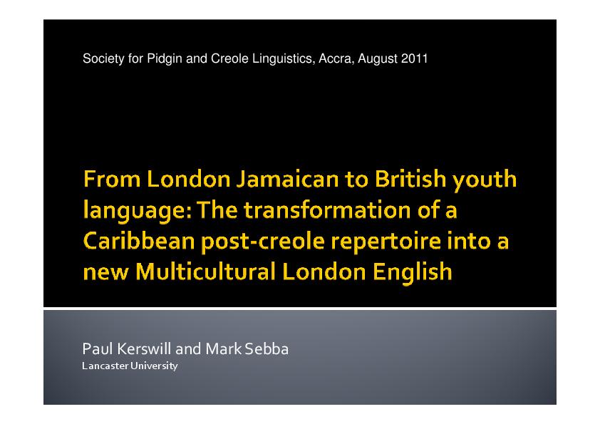 Pdf From London Jamaican To British Youth Language The From London Jamaican To British Youth
