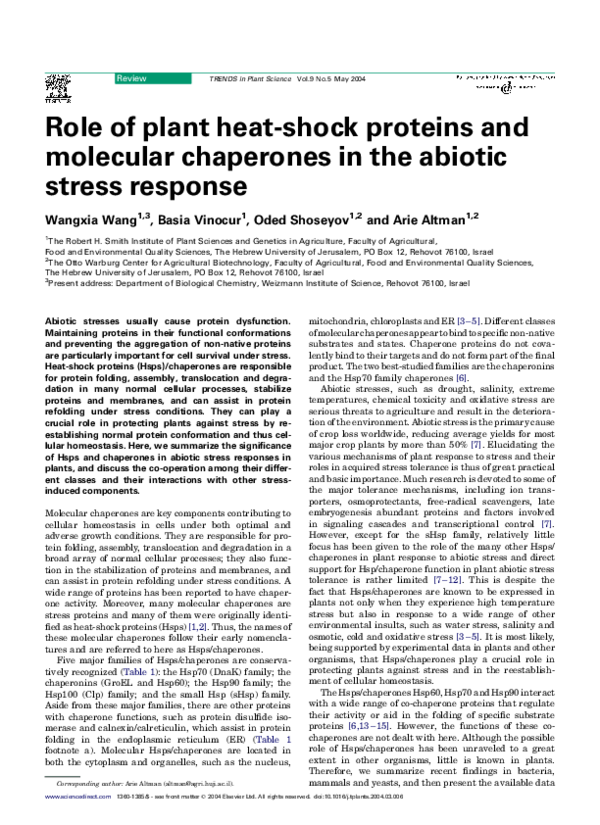 (PDF) Role of plant heat-shock proteins and molecular chaperones in the ...