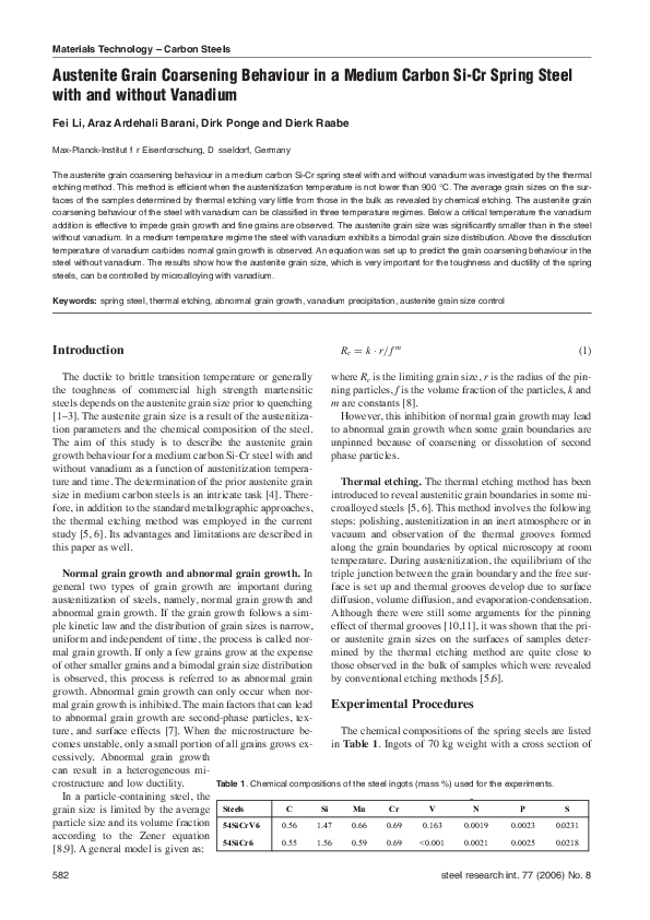 Austenite Grain Coarsening Behaviour in a Medium Carbon Si