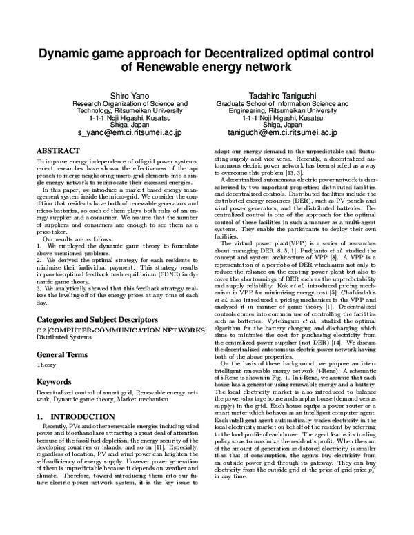 (PDF) Dynamic game approach for decentralized optimal control of ...