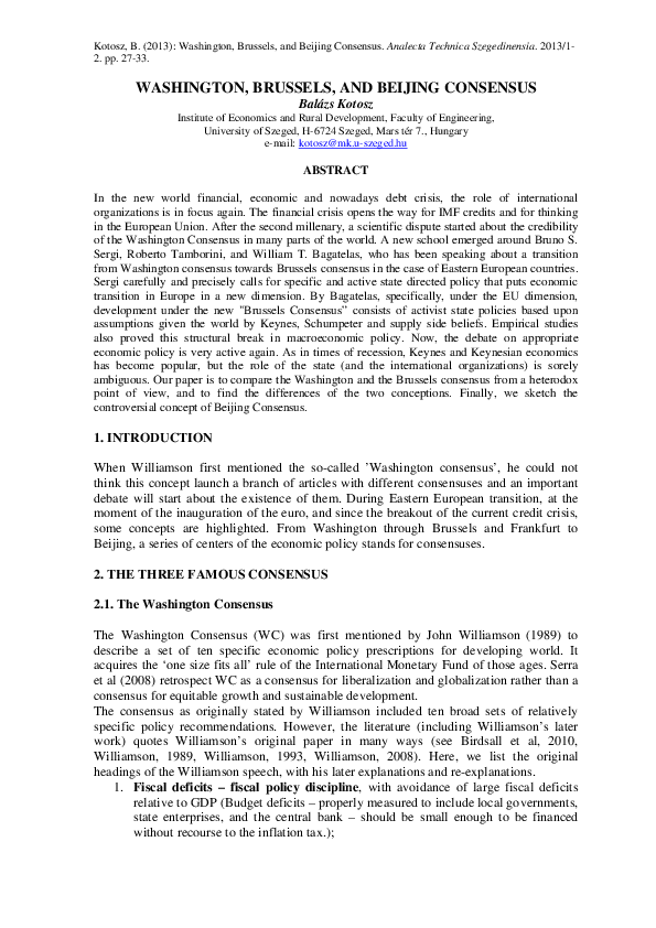 (PDF) Washington, Brussels, and Beijing Consensus Balázs Kotosz
