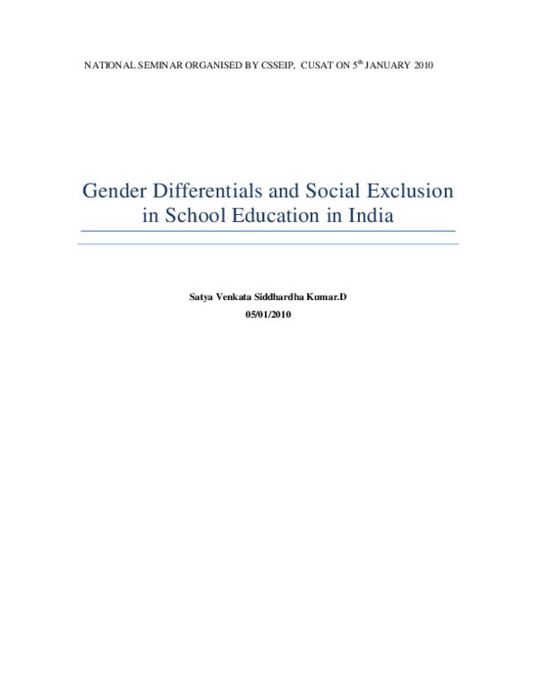 (PDF) "Gender Differentials and Social Exclusion in School Education in ...