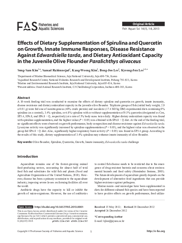 (PDF) Effects of Dietary Supplementation of Spirulina and Quercetin on ...