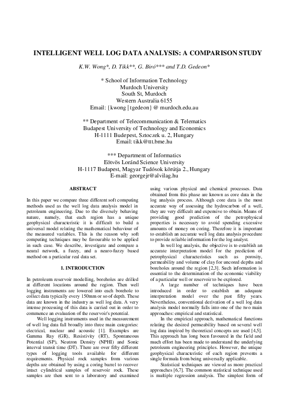 Pdf Intelligent Well Log Data Analysis A Comparison Study