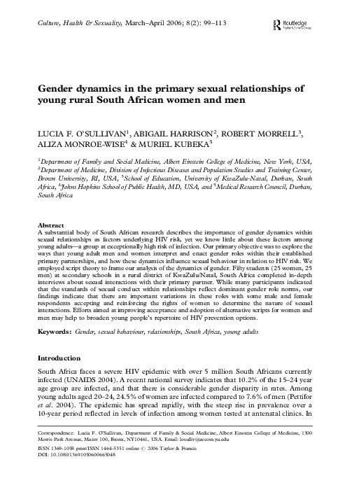 (PDF) Gender dynamics in the primary sexual relationships of young ...