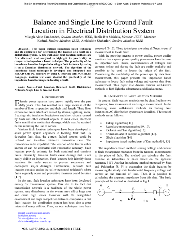 (PDF) Balance and single line to ground fault location in electrical ...