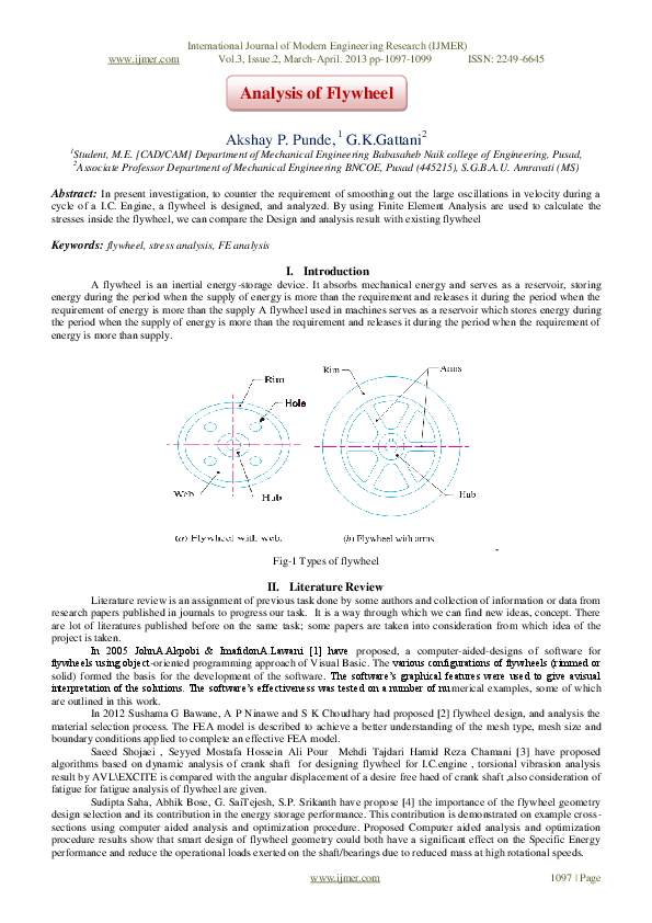 (PDF) Analysis of Flywheel IJMER Journal Academia.edu