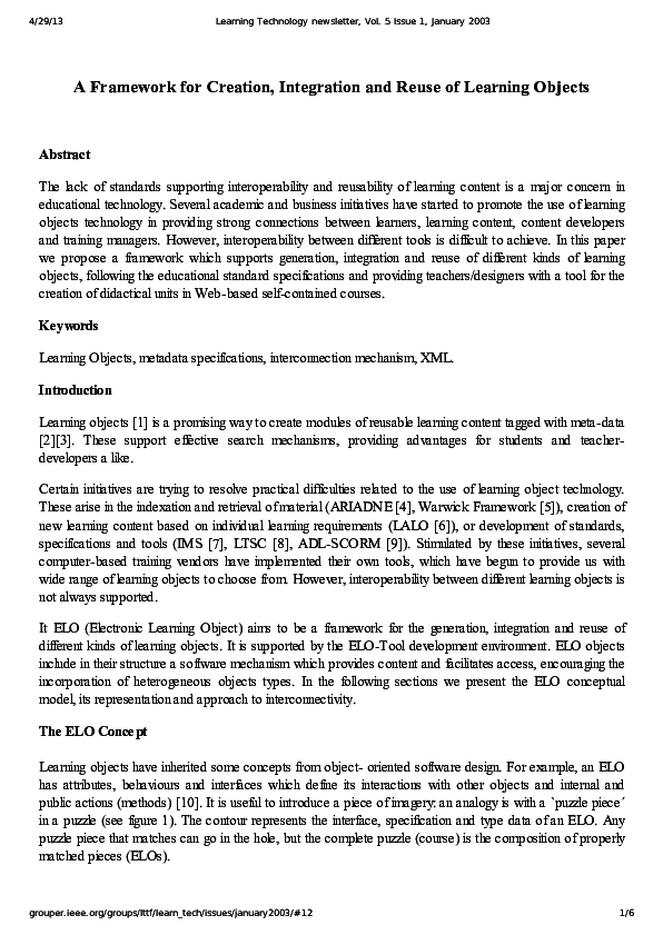 (PDF) A Framework for Creation, Integration and Reuse of Learning ...