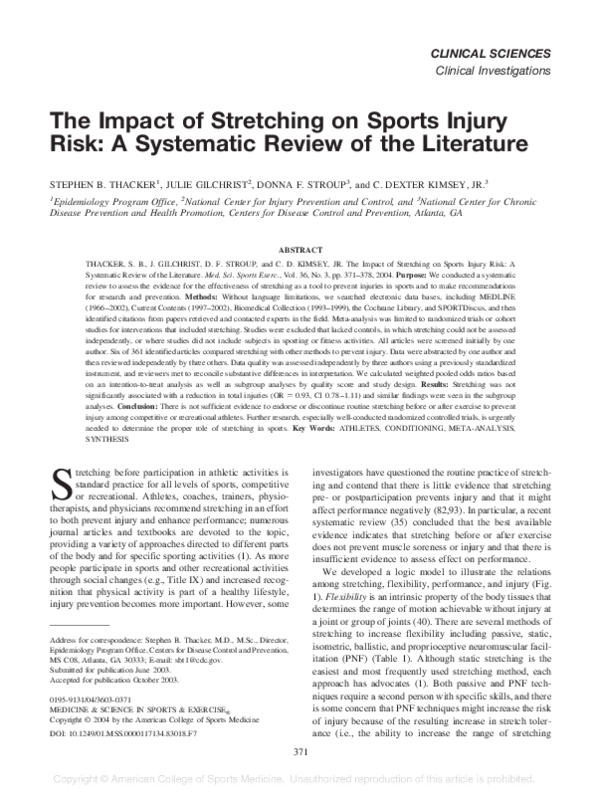 (PDF) The impact of stretching on sports injury risk: a systematic ...