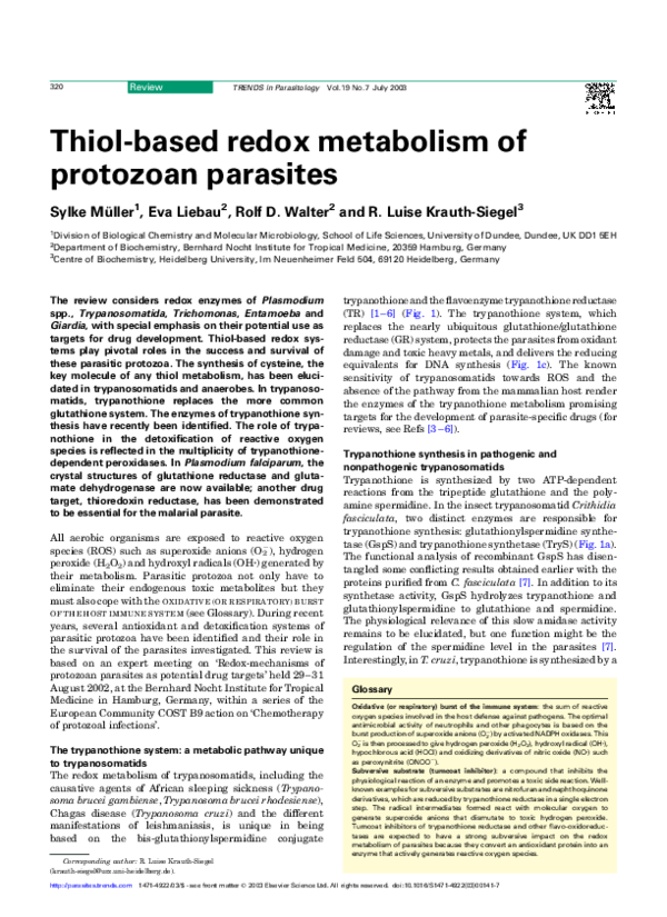 (PDF) Thiol-based redox metabolism of protozoan parasites