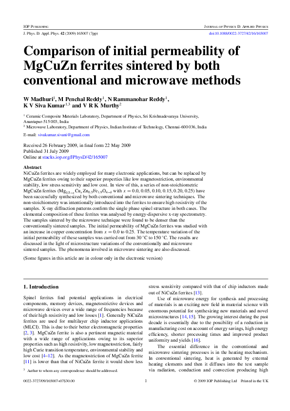 (PDF) Comparison of initial permeability of MgCuZn ferrites sintered by both conventional and