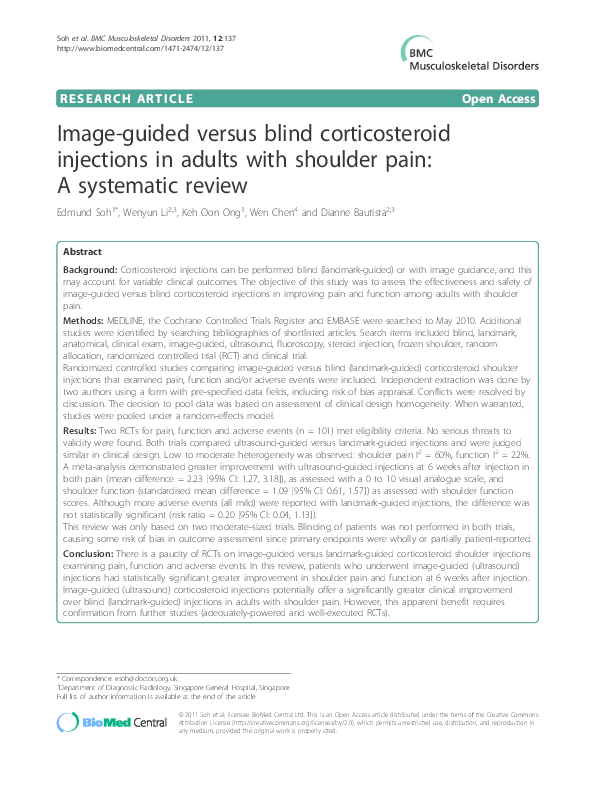 (PDF) Imageguided versus blind corticosteroid injections in adults