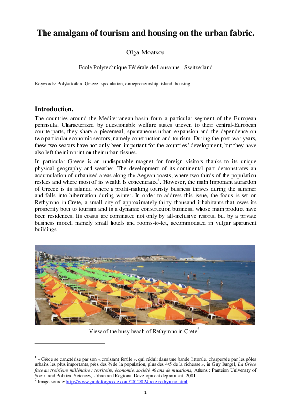 (PDF) The amalgam of tourism and housing on the urban fabric Olga