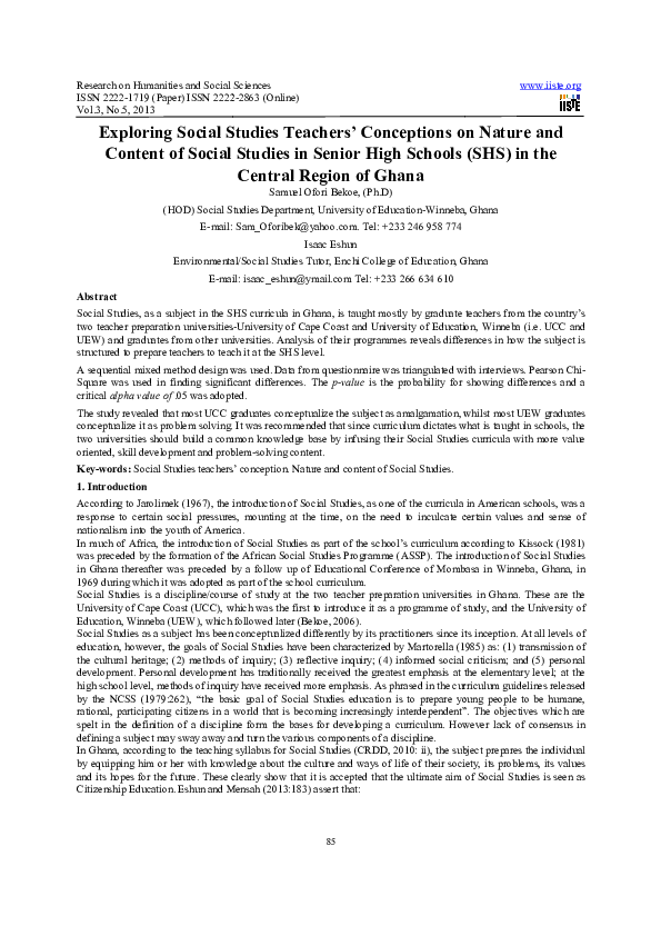 (PDF) Exploring Social Studies Teachers’ Conceptions on Nature and Content of Social Studies in