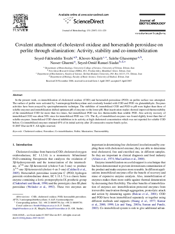 (PDF) Covalent attachment of cholesterol oxidase and horseradish