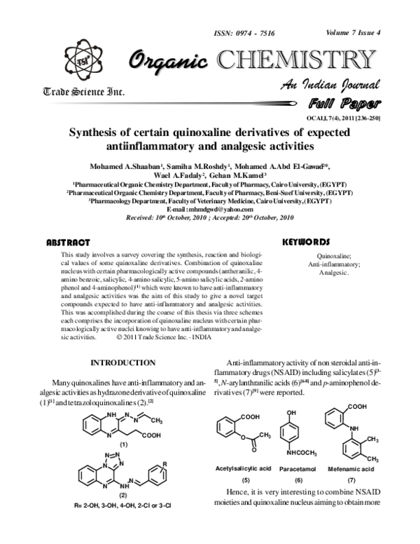 (PDF) synthesis ofcertain quinoxaline derivatives of expected anti ...