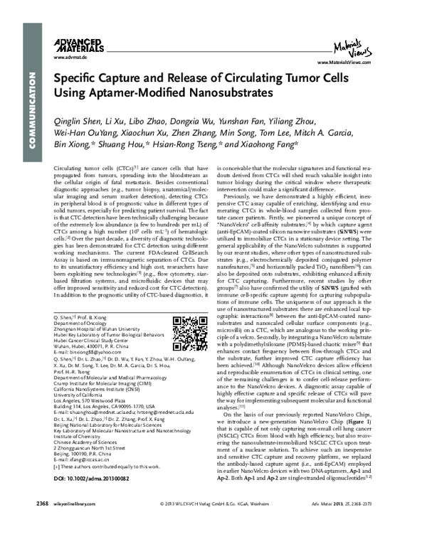 (PDF) Specific Capture and Release of Circulating Tumor Cells Using ...