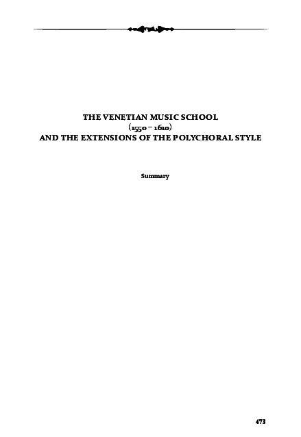 “The school (1550 1610) and the extensions of the polychoral