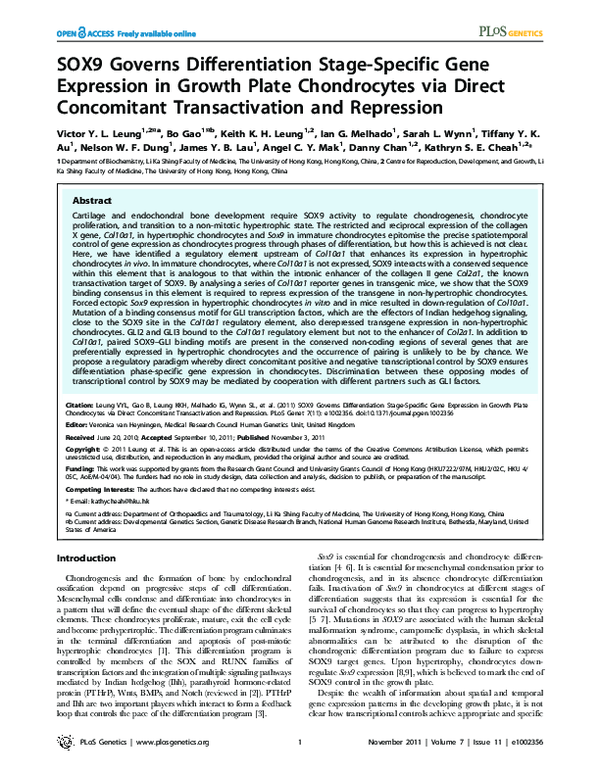 (PDF) SOX9 governs differentiation stage-specific gene expression in ...