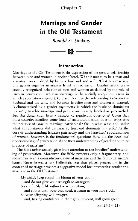 (PDF) Marriage and Gender in the Old Testament