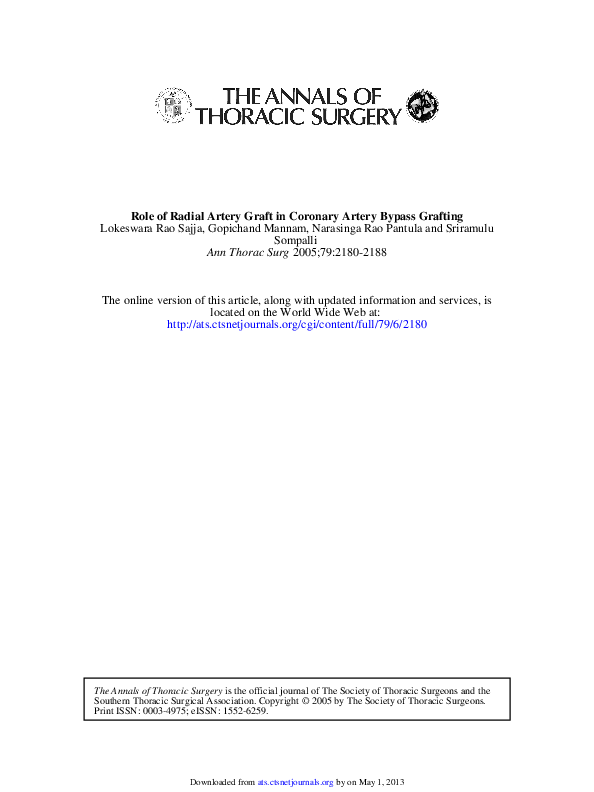 (PDF) Role of Radial Artery Graft in Coronary Artery Bypass Grafting