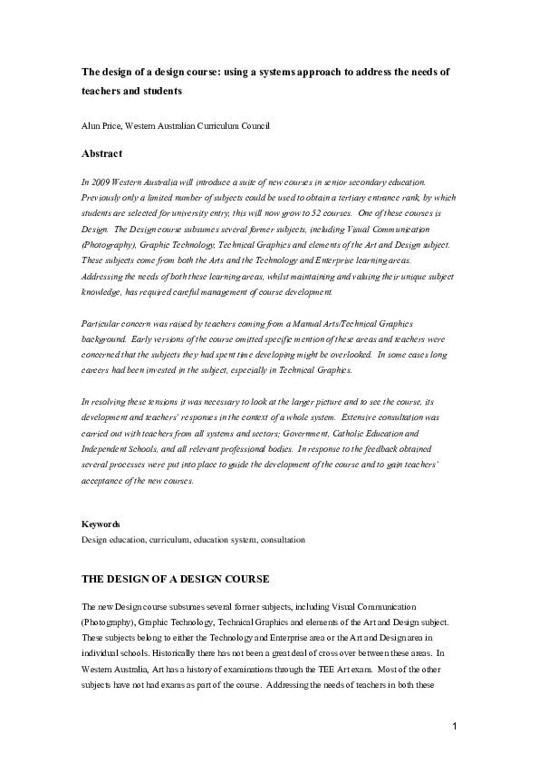 (DOC) The Design of a Design Course