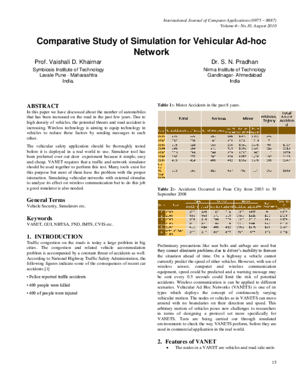 (PDF) Comparative Study of Simulation for Vehicular Ad-hoc Network