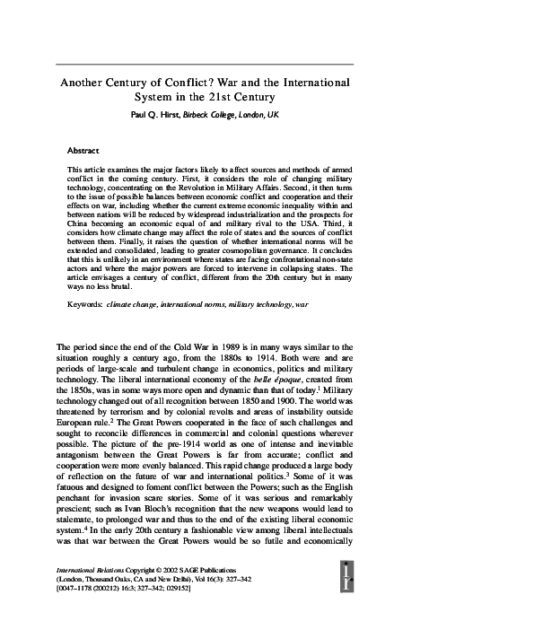 0373 WAR and the changing global system War and Change in World