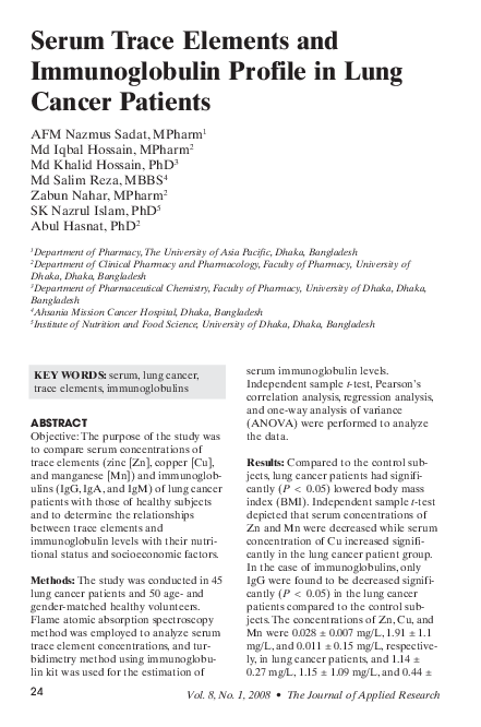 (PDF) Serum Trace Elements and Immunoglobulin Profile in Lung Cancer ...