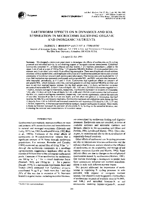 (PDF) Earthworm effects on N dynamics and soil respiration in ...