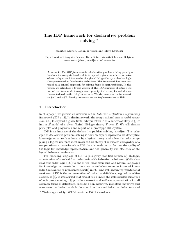 (PDF) The IDP framework for declarative problem solving