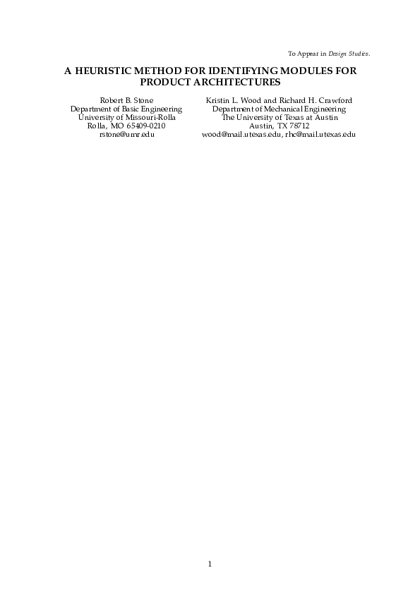 (PDF) A heuristic method for identifying modules for product architectures