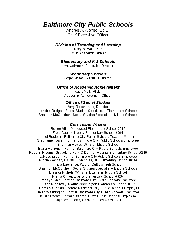 (PDF) Baltimore City Public Schools Middle School Social Studies