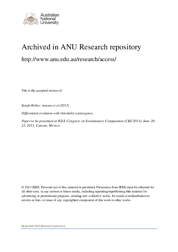 (PDF) Differential evolution with thresheld convergence Stephen Chen