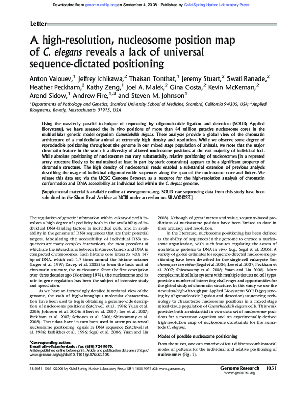 (PDF) A high-resolution, nucleosome position map of C. elegans reveals ...