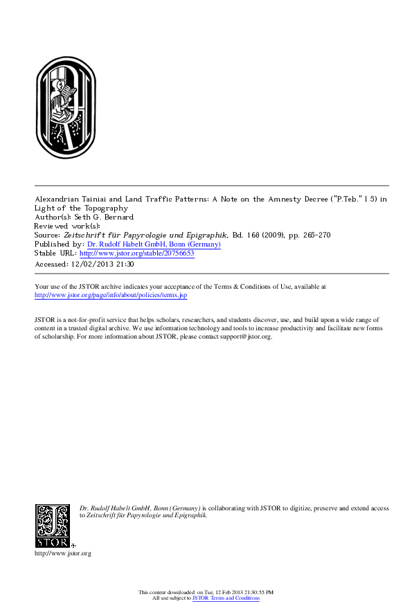 (PDF) Alexandrian tainiai and land traffic patterns: a note on the ...