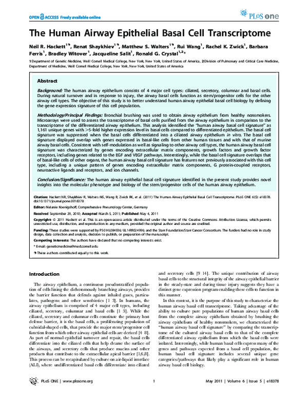 (PDF) The Human Airway Epithelial Basal Cell Transcriptome