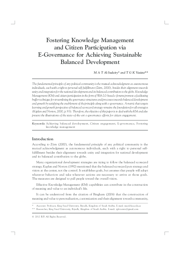 (PDF) Fostering Knowledge Management and Citizen Participation via E ...