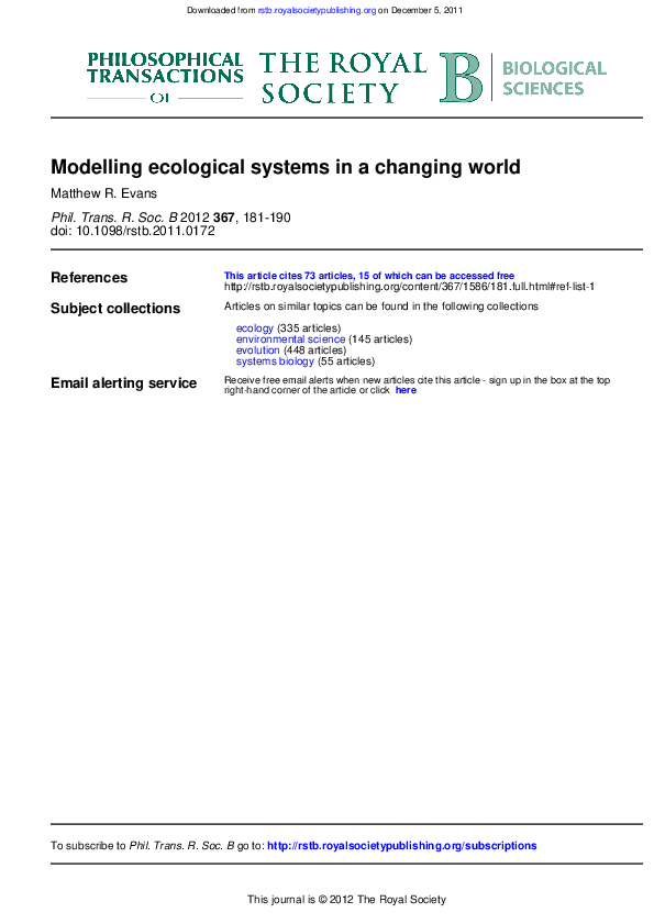 (PDF) Modelling ecological systems in a changing world