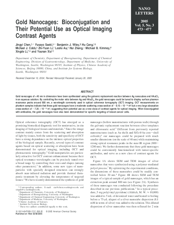 (PDF) Gold nanocages: bioconjugation and their potential use as optical ...