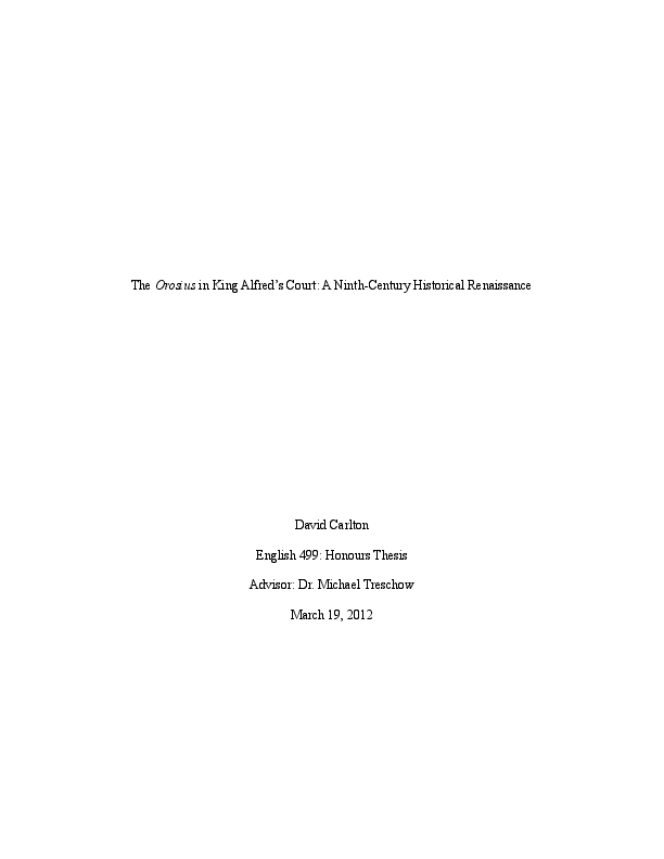 The Orosius in King Alfred’s Court: A Ninth-Century Historical Renaissance