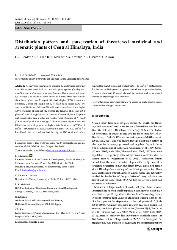 (PDF) Distribution pattern and conservation of threatened medicinal and ...