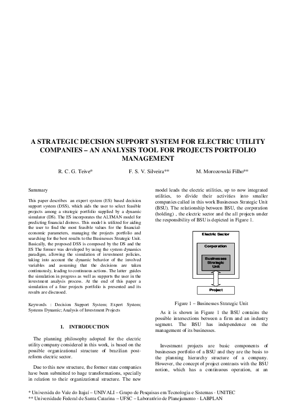 (PDF) A STRATEGIC DECISION SUPPORT SYSTEM FOR ELECTRIC UTILITY ...
