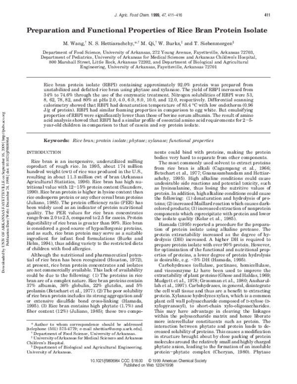 (PDF) Preparation and functional properties of rice bran protein isolate