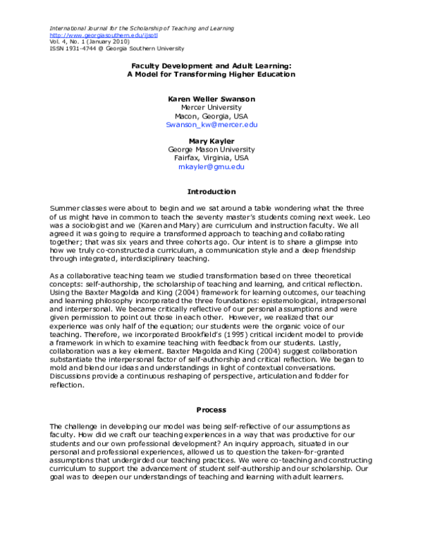 (PDF) Faculty Development and Adult Learning: A Model for Transforming ...