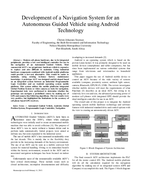 (PDF) DEVELOPMENT OF A NAVIGATION SYSTEM FOR AN AUTONOMOUS GUIDED ...